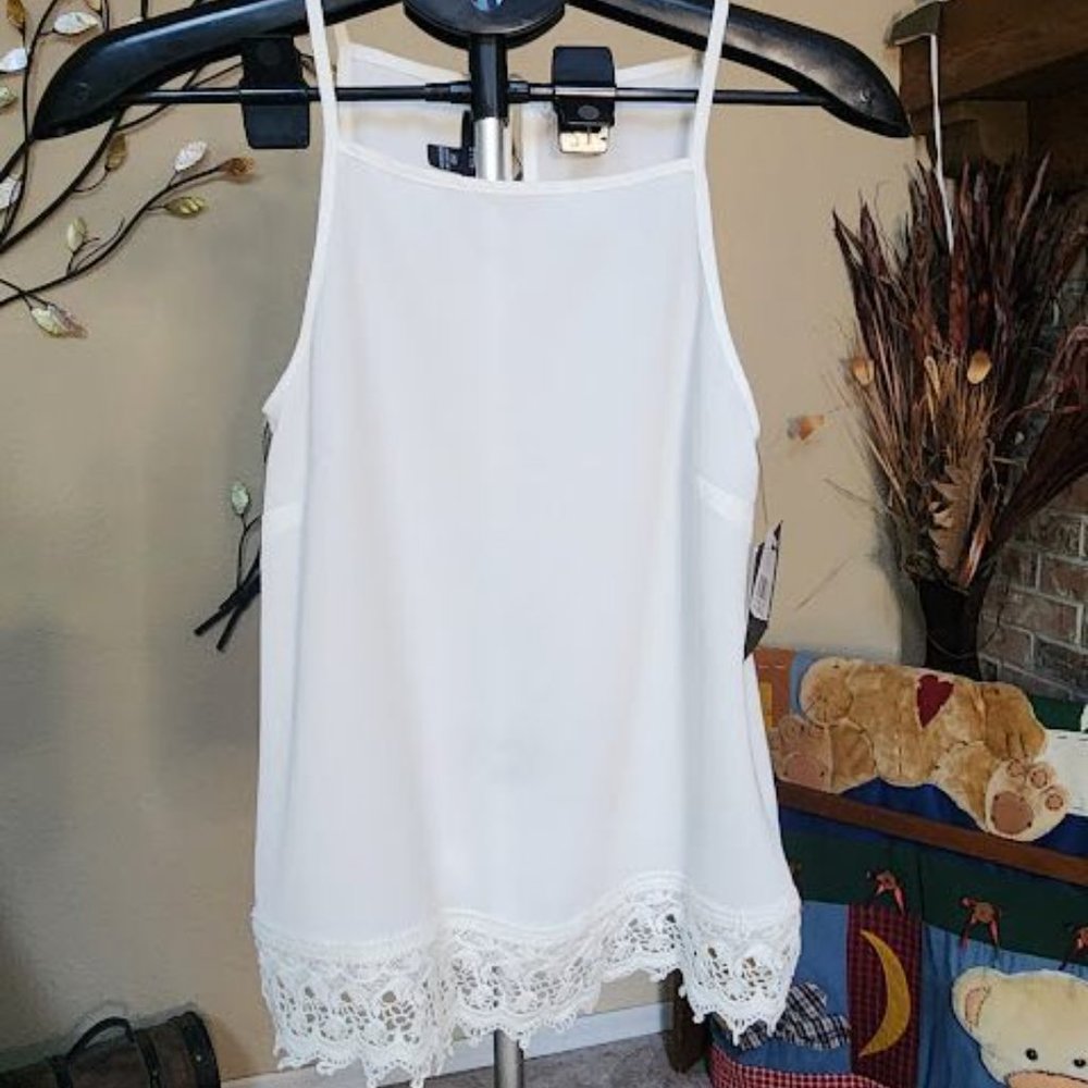 NWT Iz Byer spaghetti strap off white blouse with lace sz XS